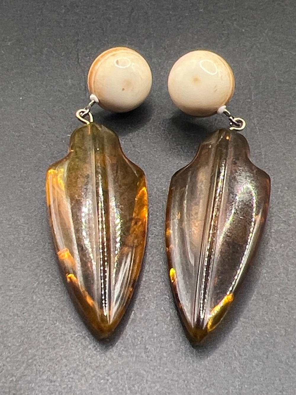 Vintage Amber and Cream Arrow Drop Earrings
